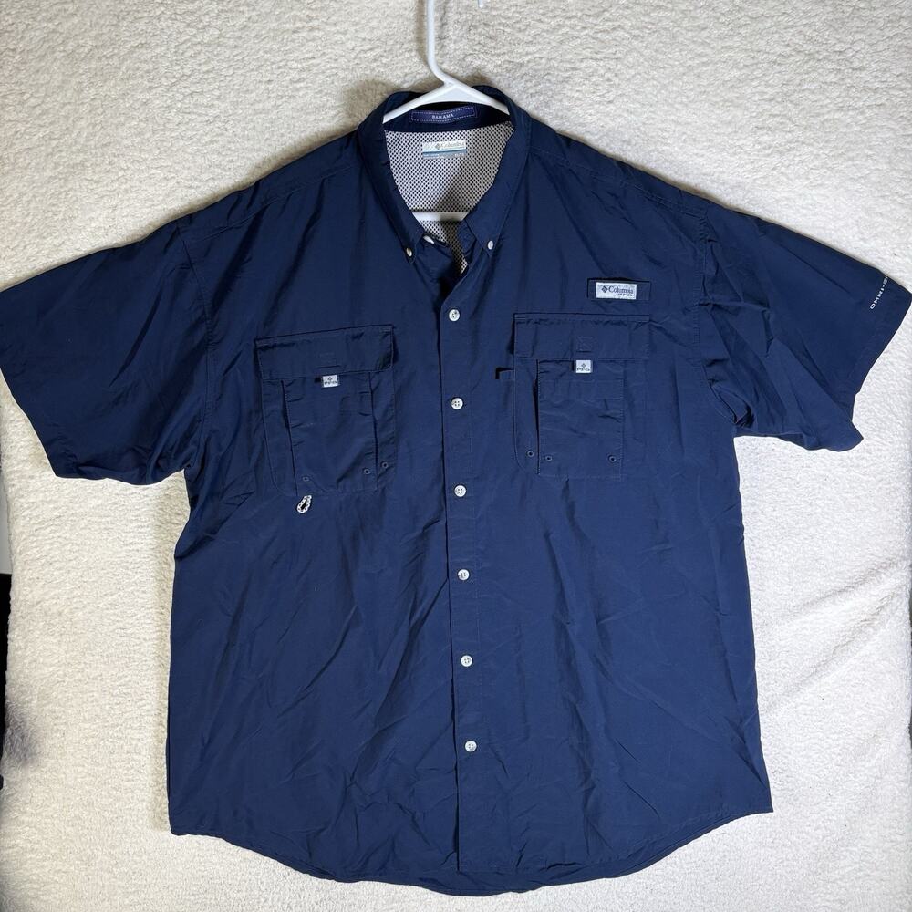 Columbia PFG Bahama Shirt Mens XL Blue Fishing Short Sleeve Vented Hiking